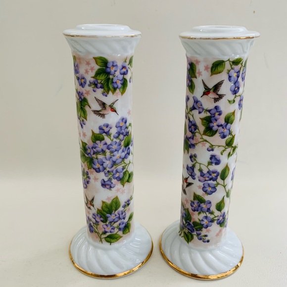 Crystal Cathedral Ministries Hummingbird And Purple Flower Candlestick Holders 2 - Picture 7 of 8